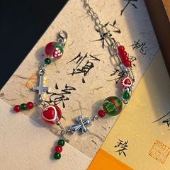 欧美圣诞季配饰红绿复古DIY圣诞老人树雪人拐杖雪花手链 厂家现货
