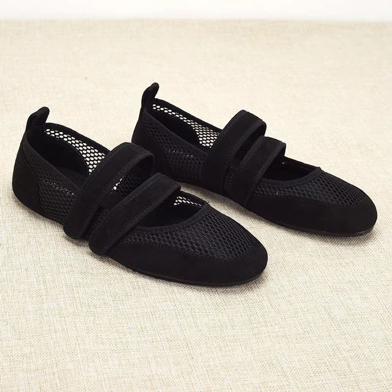 2026 Summer Black Fashionable Soft Sole Mesh Round Toe Double Strap Ballet Flats for Women with Hollow Design Mary Jane Shoes 2026 Summer Black Fashionable Soft Sole Mesh Round Toe Double Strap Ballet Flats for Women with Hollow Design Mary Jane Shoes