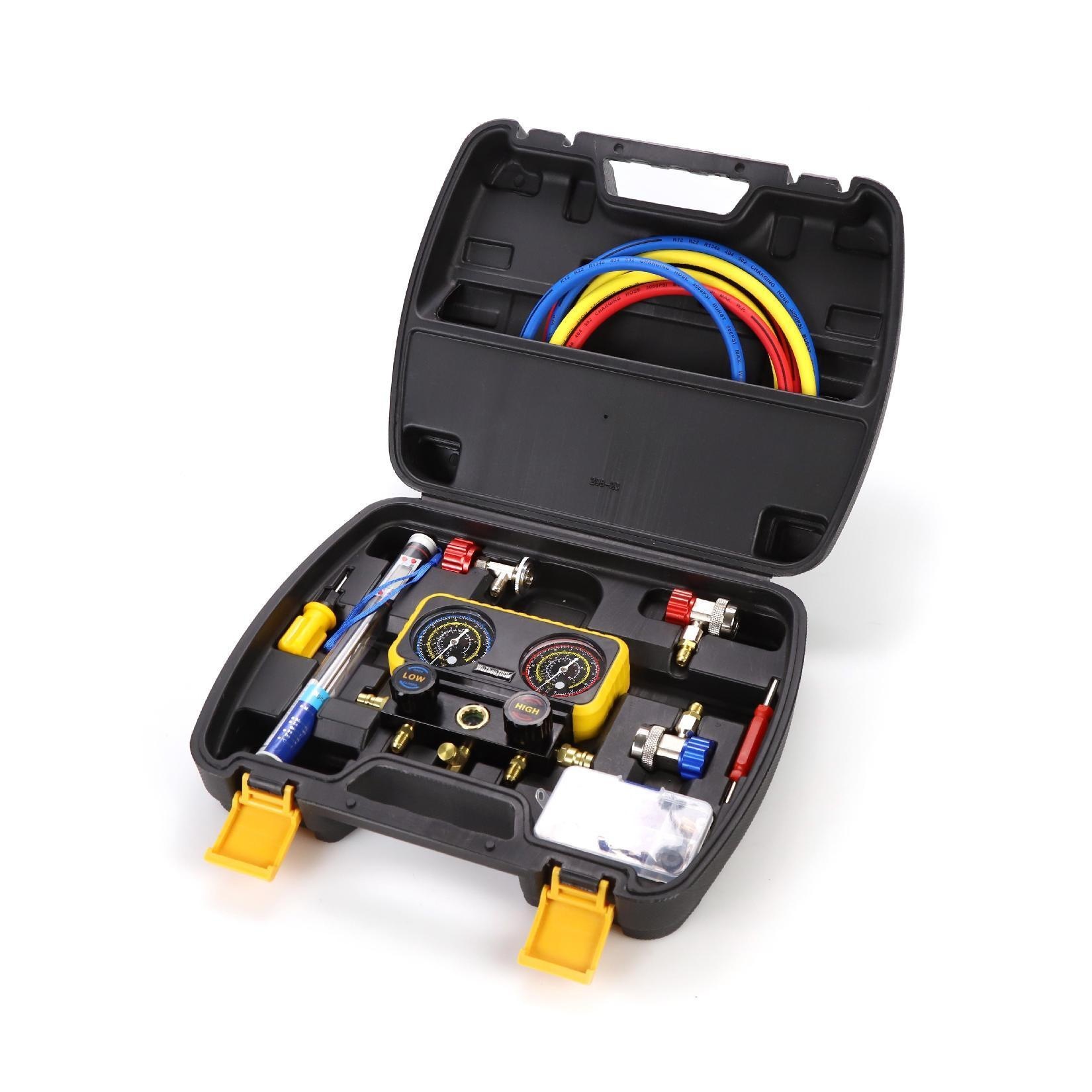 Coche refrigerante manómetro coche aire acondicionado reparación herramienta coche aire acondicionado fluoración herramienta aceite de silicona traje