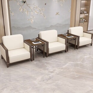 新中式实木单人会议沙发贵宾接待室办公会客区大堂简约商务洽谈椅-阿里巴巴