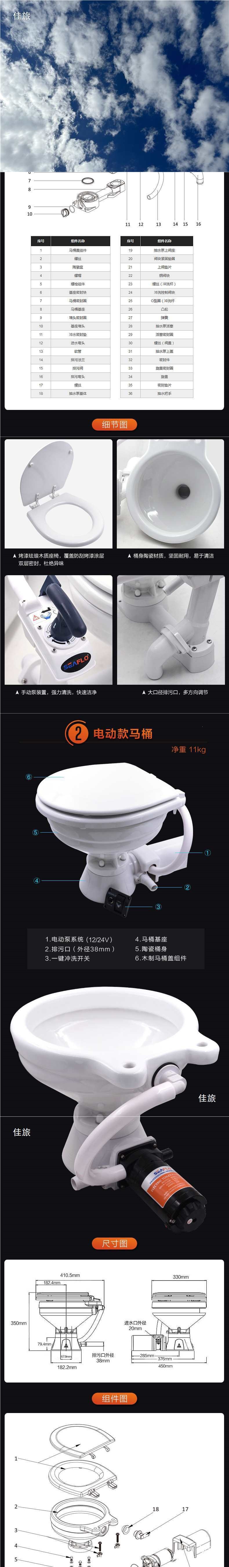 Marine electric toilet, yacht toilet, RV electric toilet, car DC electric toilet, marine accessories