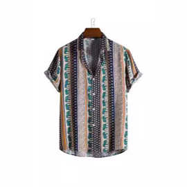 2024新品欧美服装跨境外贸亚马逊男装跨境品纯色休闲男款短袖衬衣