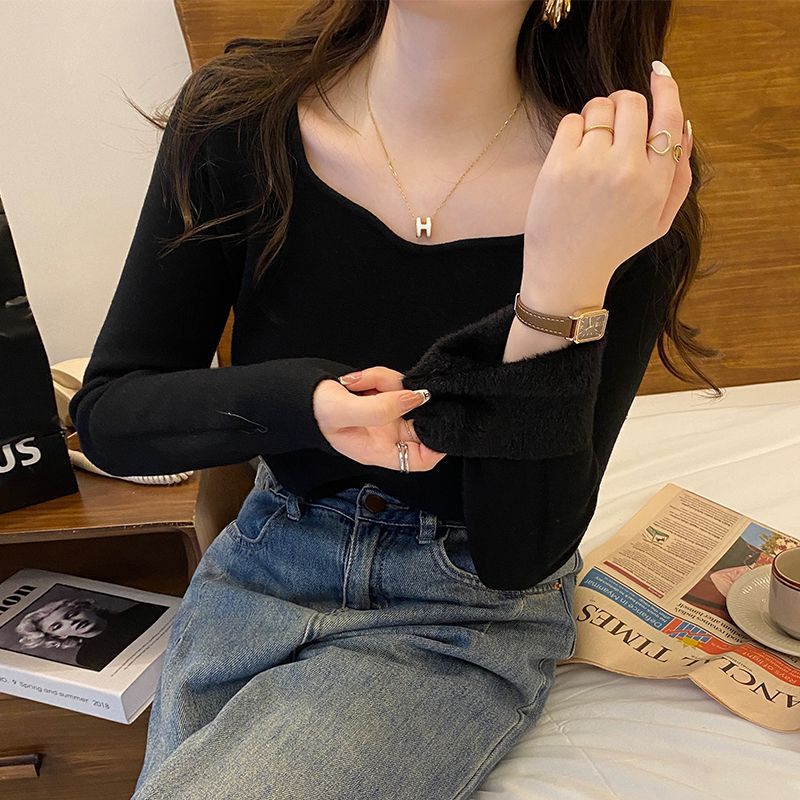 水貂绒毛衣女加厚加绒打底衫2025新款显瘦秋冬内搭感针织保暖上衣