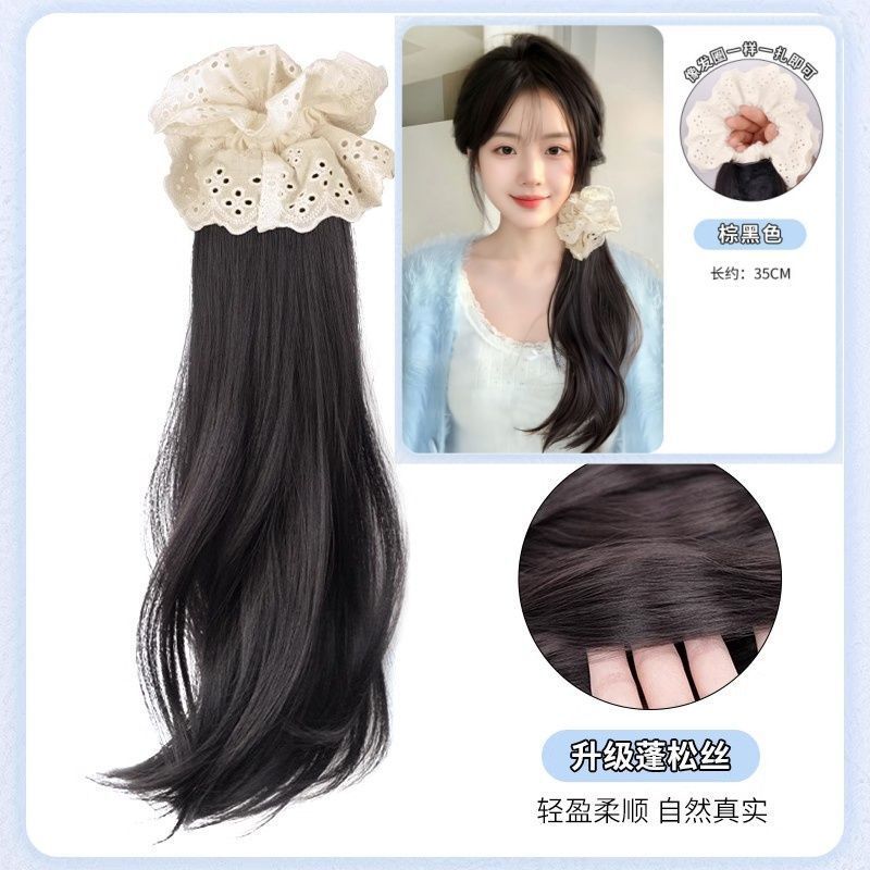 Peruca de cola de caballo femenina simulación lateral simple bajo arco de cola de caballo anillo de cabello flor de pera micro-roll natural red falsa cola de caballo