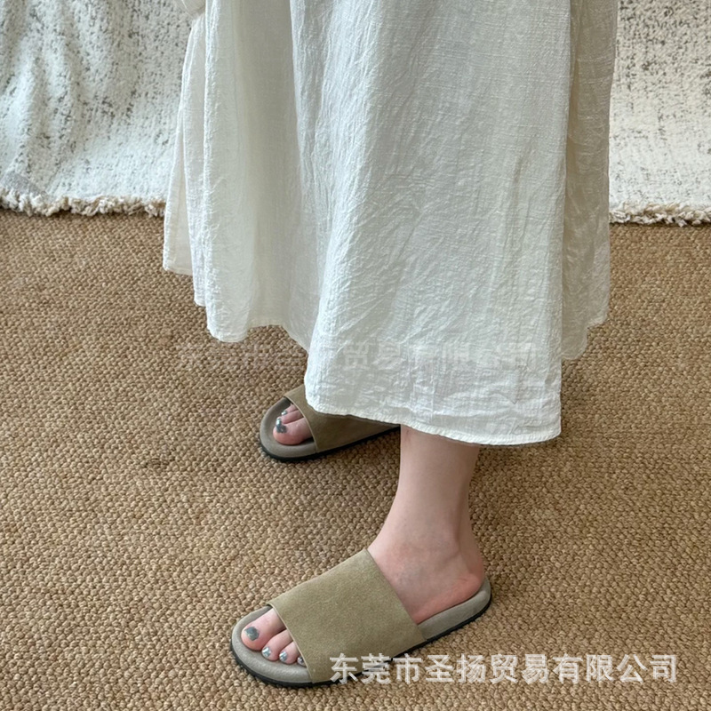 纯原The*Row真皮松弛感勃肯拖一字拖平底慵懒外穿露趾凉拖鞋女夏|undefined