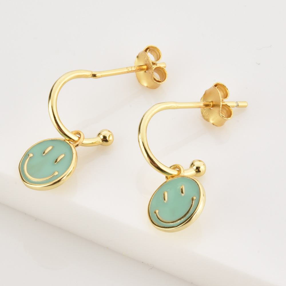 Women's Gender 1 Pair 925 Sterling Silver Zircon Smile Face Planet Drop Earrings