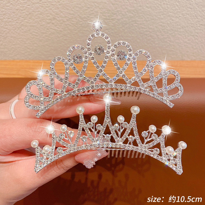 Corona de las niñas accesorios para el cabello rendimiento de cumpleaños de los niños brillante perla Rhinestone corona princesa peine del pelo vestido accesorios horquilla