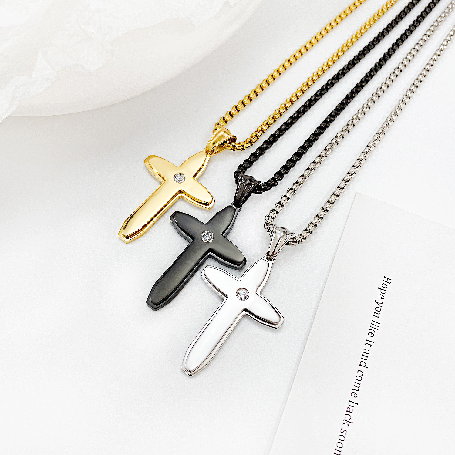 OPK飾品廠家直銷歐美嘻哈潮流簡約百搭新款不銹鋼十字架項(xiàng)鏈