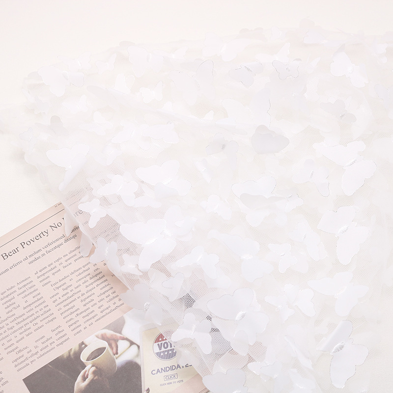 Venta caliente transfronteriza bordado 3D tridimensional gradiente mariposa tela de malla falda de los niños muñeca hilo foto decoración suministros