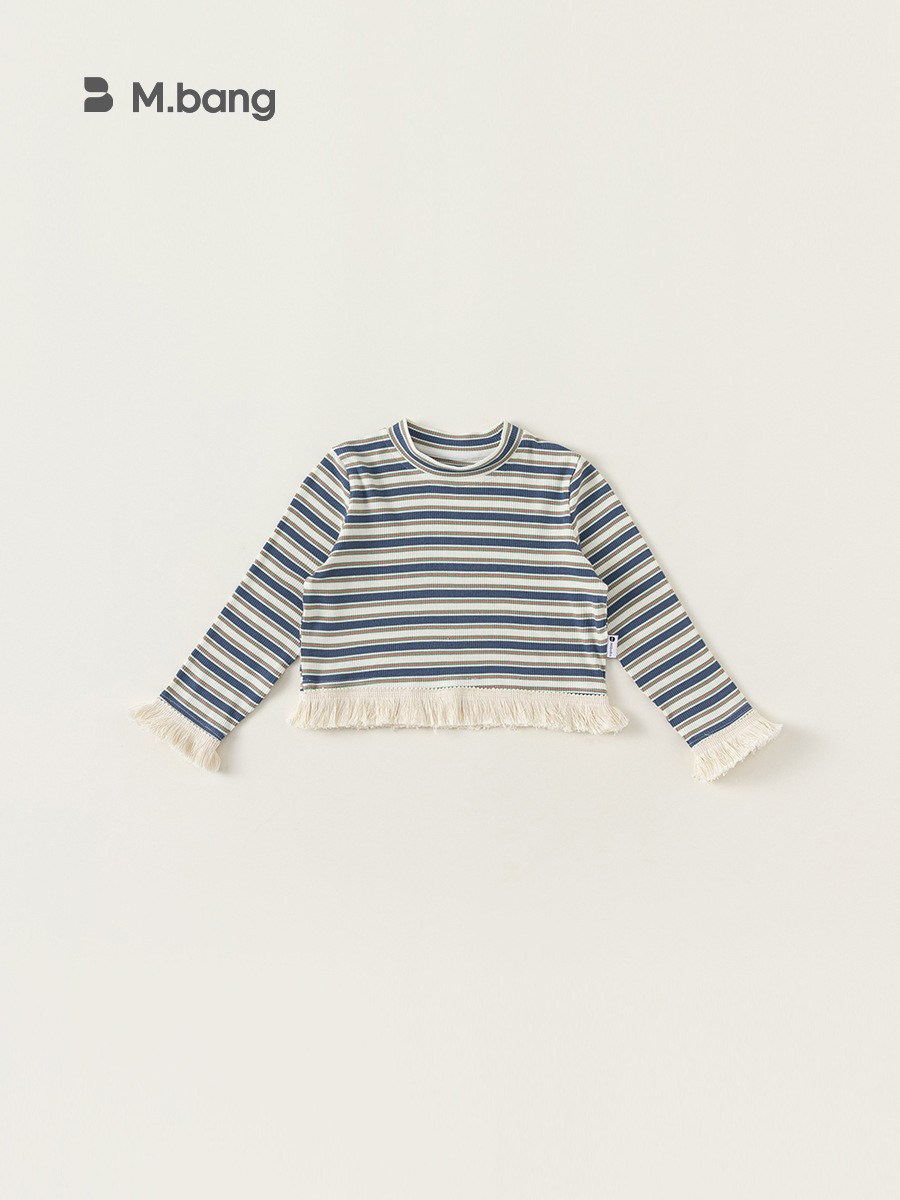 Youbao ropa para niños, ropa de otoño para niñas, camiseta de manga larga, camisa de fondo a rayas para niñas con flecos personalizados, ropa para niños de moda, ropa para niños