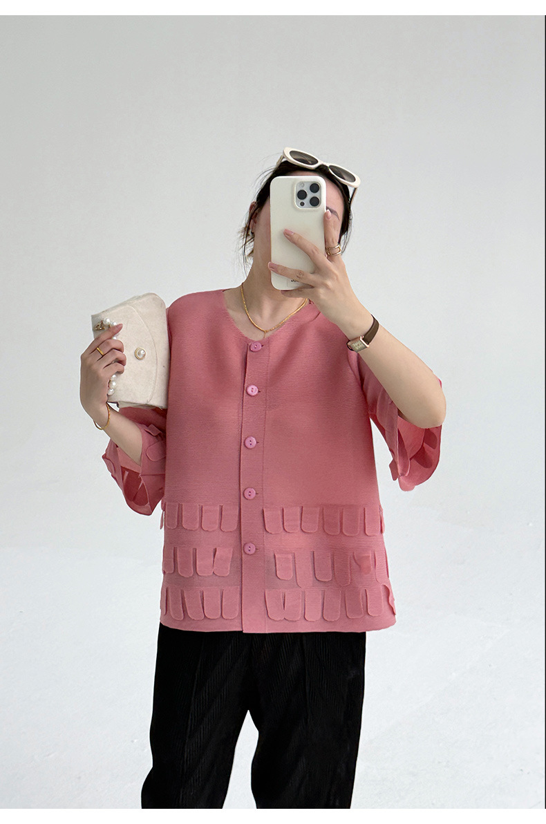 Áo cardigan nữ dáng váy xếp ly tay ngắn phối dáng rộng — Màu đen chi tiết 19