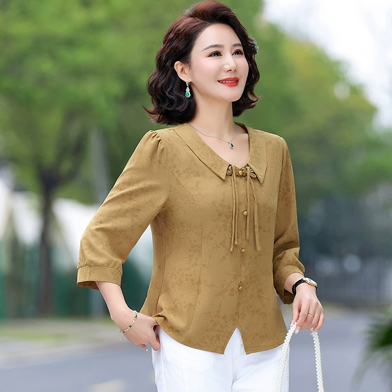Женская одежда 2025, рубашка весна-осень, новый стиль, свободные топы для женщин среднего и пожилого возраста, модные рубашки с принтом для пожилых
