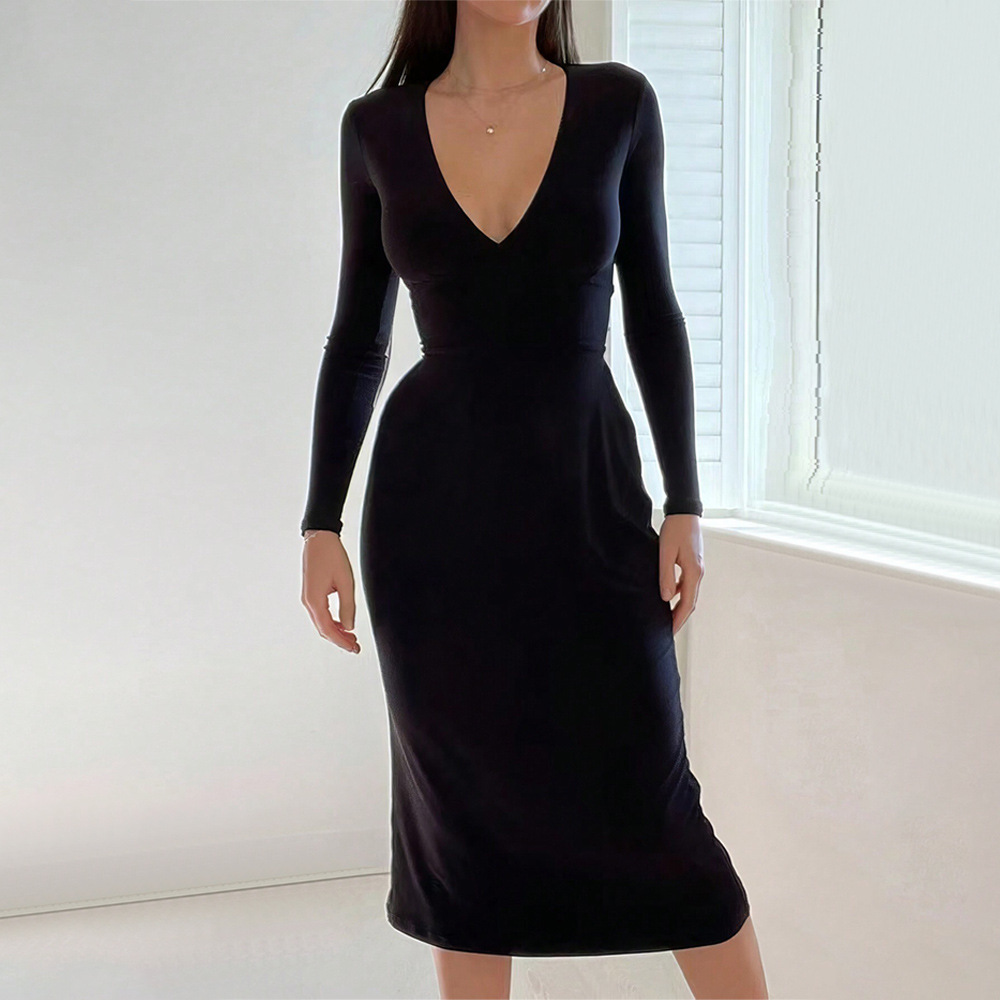 Women's V-Neck Maxi Midi Solid Color Dress