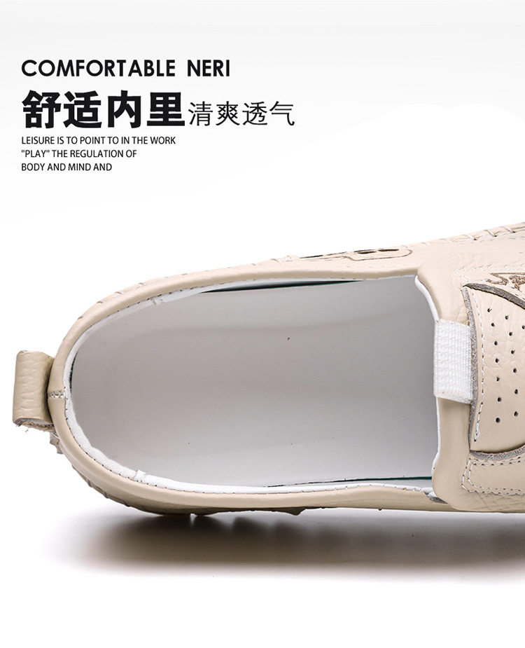 Giày lười nam da bò lớp đầu cỡ lớn, mũi tròn, đế bằng, phong cách casual — Màu nâu, Màu trắng ngà, màu đen chi tiết 14