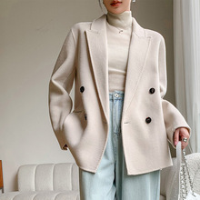 秋冬新款双面羊绒小个子西装休闲外套大衣女短款双排扣纯羊毛大衣