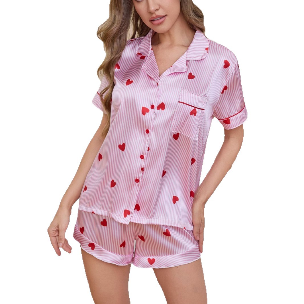 Women's Lapel Pajama Set - Short Sleeve Open Front Top & Shorts, Stylish Wear Everywhere Home Outfit_voghion.com