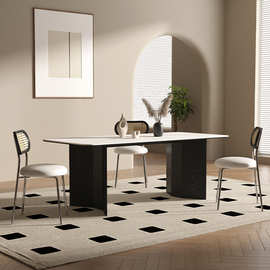 意式轻奢实木岩板餐桌家用现代简约小户型白蜡木餐桌椅组合长方形