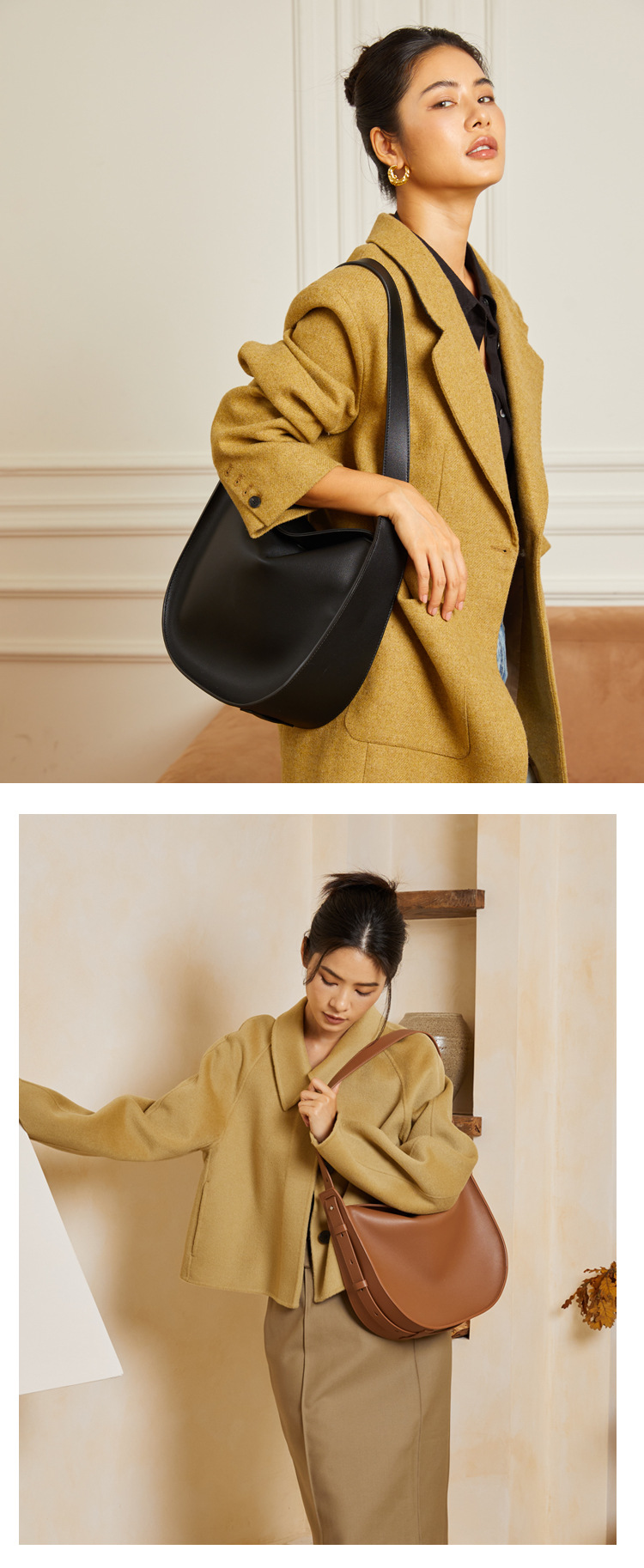 Tote leather large women's commuting 2024 new model, cowhide bucket bag, simple casual single shoulder crossbody bag_voghion.com