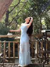 蝴蝶结气质显瘦吊带连衣裙女2025夏季设计感两穿超仙收腰显瘦长裙