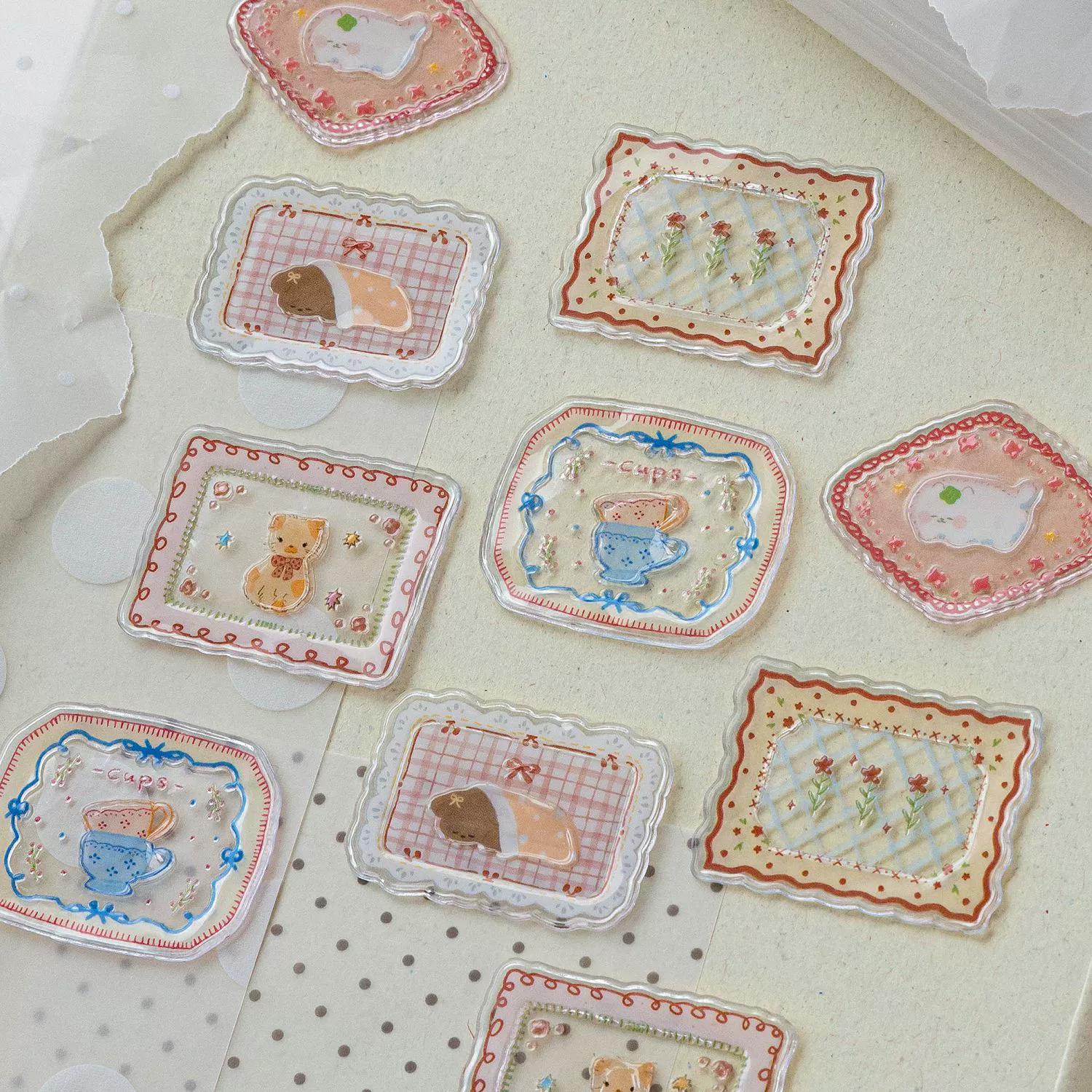 Набор наклеек Momo Epoxy Sticker Pack Sweetheart Маленькая тарелка серия Оригинальный лёгкий ретро стиль Креативный справочник Декоративные материалы Наклейки