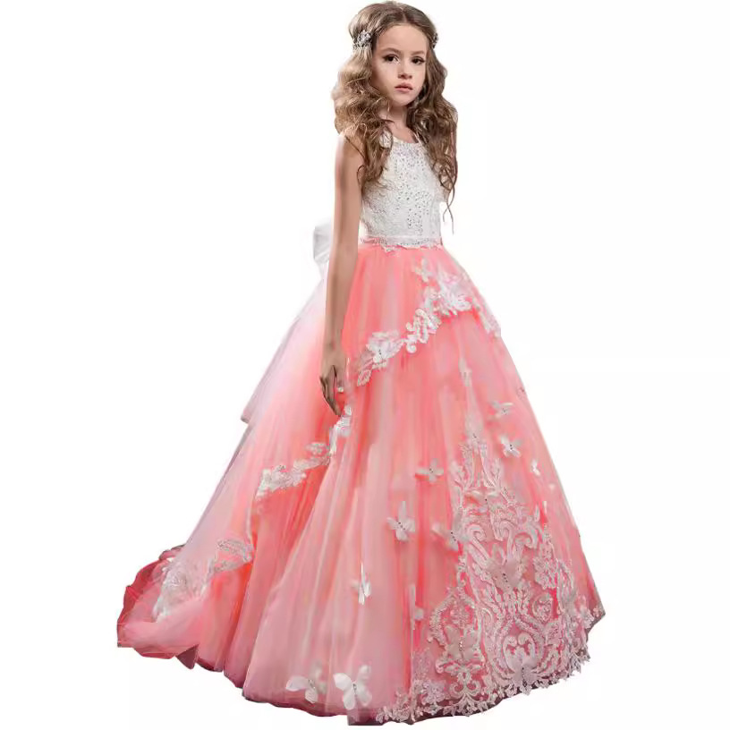 Comercio exterior europeo y americano de los niños del vestido boda rhinestone encaje hecho a mano flor malla rendimiento anfitrión cumpleaños pettiskirt