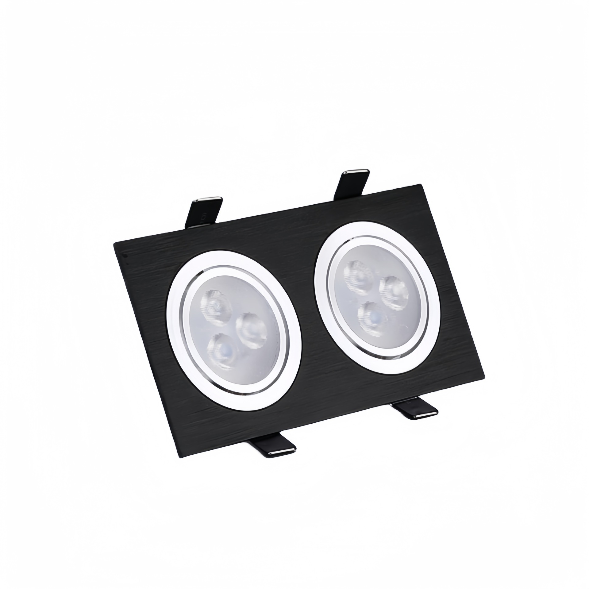 Foser LED de doble cabezal rectángulo cuadrado cepillado negro cepillado plateado lámpara empotrada de doble cabezal totalmente de aluminio