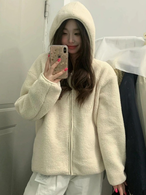 羊羔毛外套卫衣女小个子摇粒绒加绒加厚上衣秋季2025新款连帽穿搭|undefined