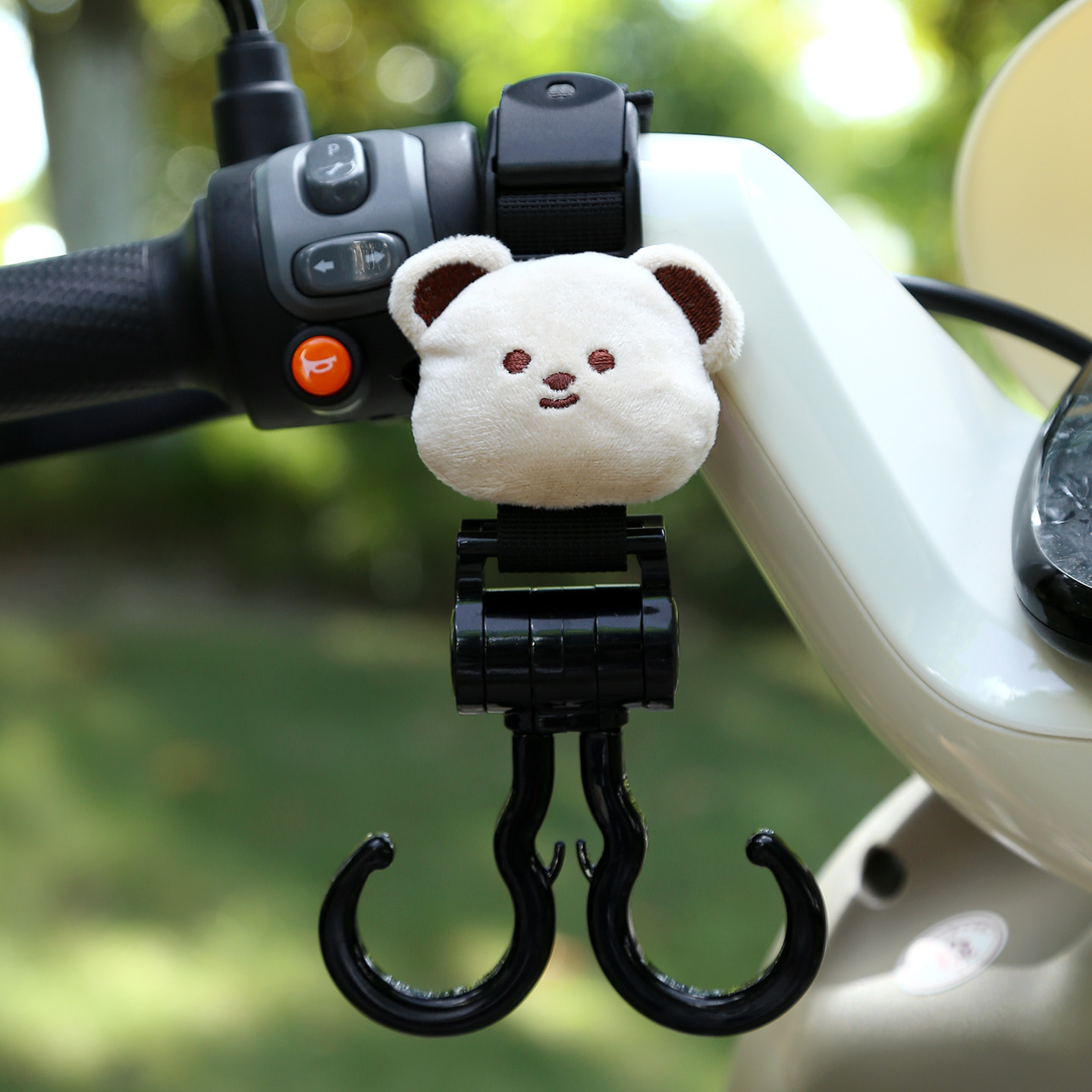 Universal Electric Vehicle Hook Enhanced Load-Bearing Stroller Double Hook (Other Electric Vehicle Accessories) - black-double-hook-little-brown-bear-plush-extended-45cm