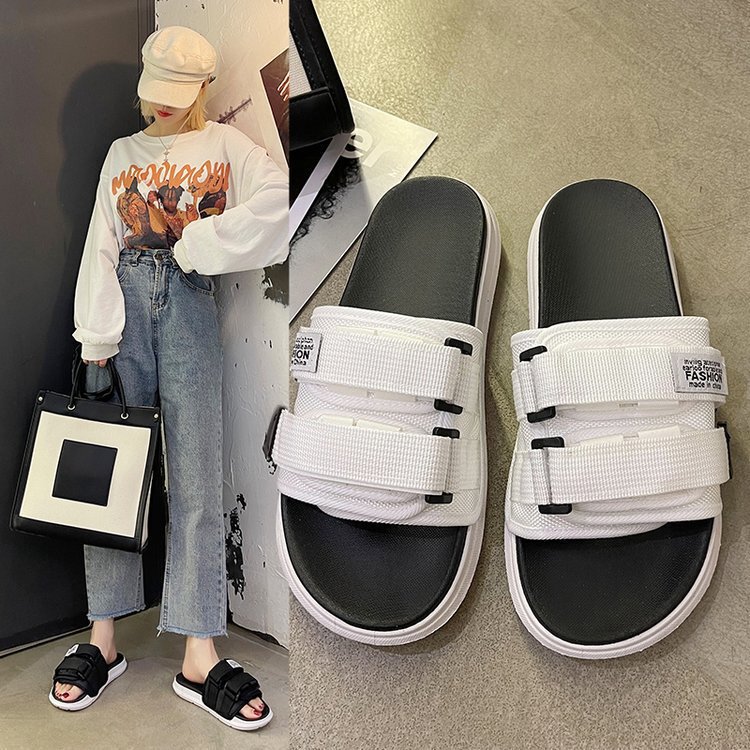 Velcro Slippers Women's Summer Wear 2025 New White Sports Sandals plus size Bread Thick Sole Wide Fat Feet Sandals