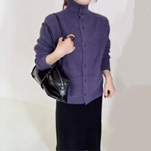 韩系高领针织开衫女秋冬新款宽松慵懒风气质外穿高级感毛衣外套女