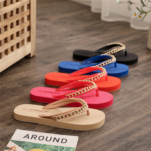 Summer beach shoes  new fashion flat flip-flops women's chain European and American cross-border foreign trade women's slippers for outer wear