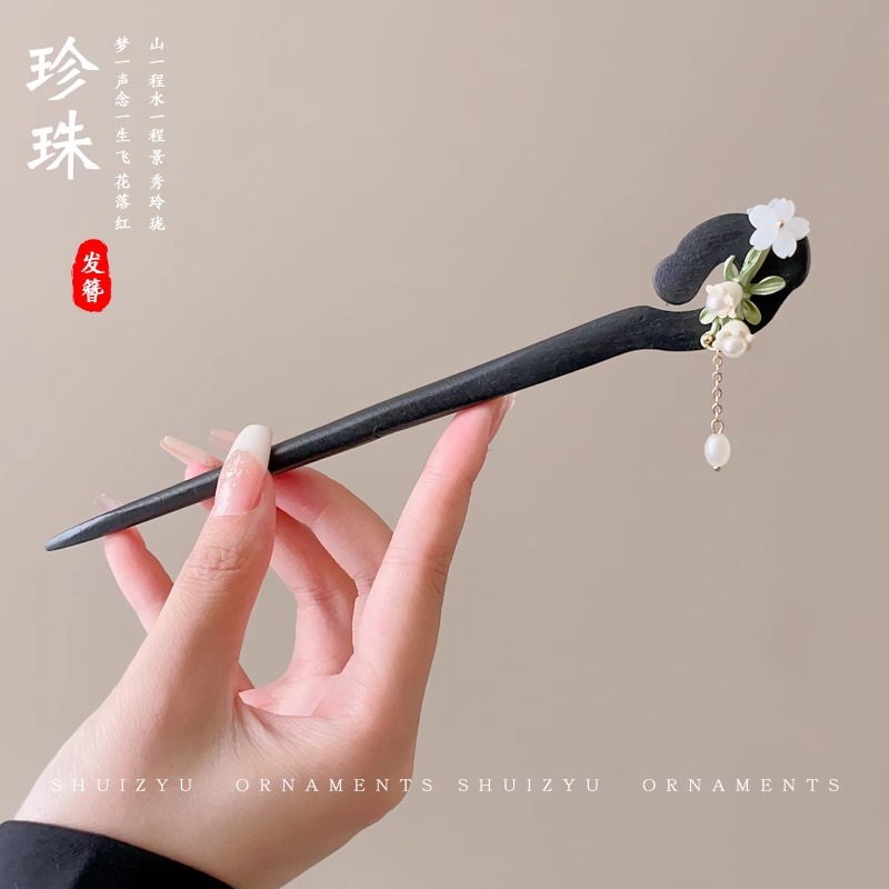 Estilo antiguo chino paso horquilla nuevo estilo chino updo horquilla de alto grado sándalo palillos elegante Hanfu borla tocado