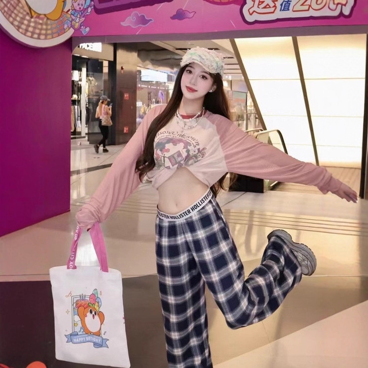 Hollister Little Seagull Plaid Letter Ribbon Casual Pants Pajamas Easiest for Match Plaid Pants Women's Trendy Autumn and Winter Hollister Little Seagull Plaid Letter Ribbon Casual Pants Pajamas Easiest for Match Plaid Pants Women's Trendy Autumn and Winter
