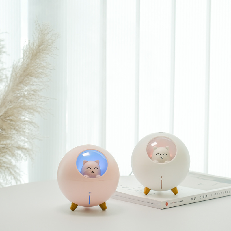 스타 귀여운 애완 동물 고양이 가습기 미니 USB 충전 인터페이스 침실 사무실 야간 가습기 2 IN 1
