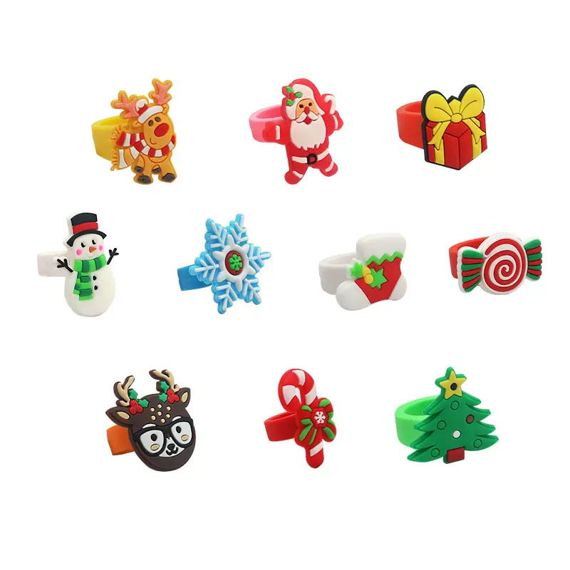 跨境卡通圣诞硅胶戒指儿童可爱麋鹿雪人指环戒圈手饰配件装饰批发