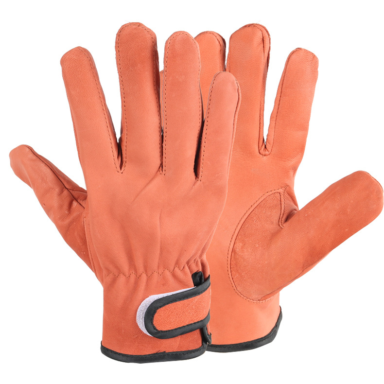Guantes de piel de cabra marrón, soldador, guantes de una sola capa, seguro laboral, aislamiento térmico, fabricantes de guantes transpirables, stock transfronterizo