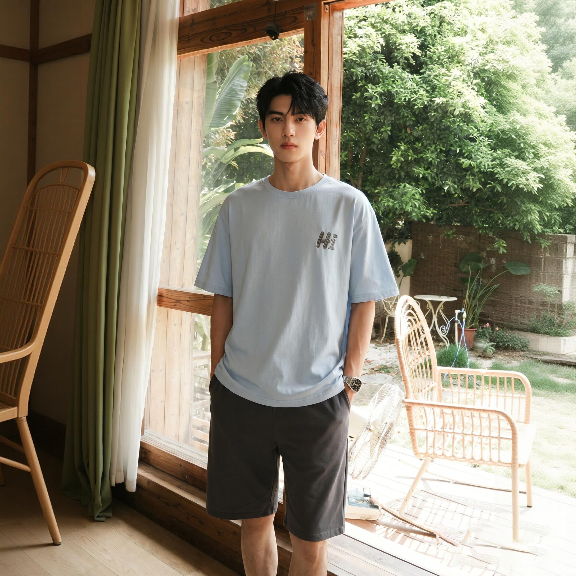 [항균 신장면] 여름 순면 남성 잠옷 반팔 반바지 잠옷 남성 여름 아우터 캐주얼 홈웨어