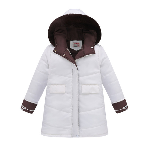 Midsize Youth Girls' Long Hooded Removable Plush Collar Thick Fashion Korean Version Warm Stylish Cotton Jacket