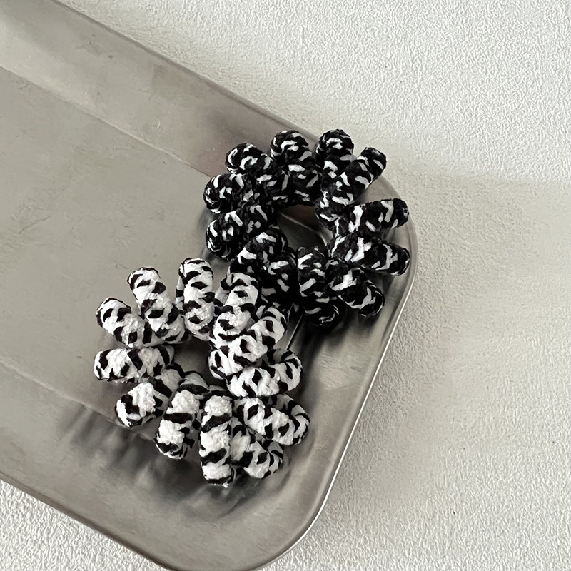 Anello per capelli con linea telefonica grande e spessa, corda per capelli con stampa leopardata, corda per capelli con punta ondulata in bianco e nero, tendine in gomma, accessori per capelli senza tracce_voghion.com