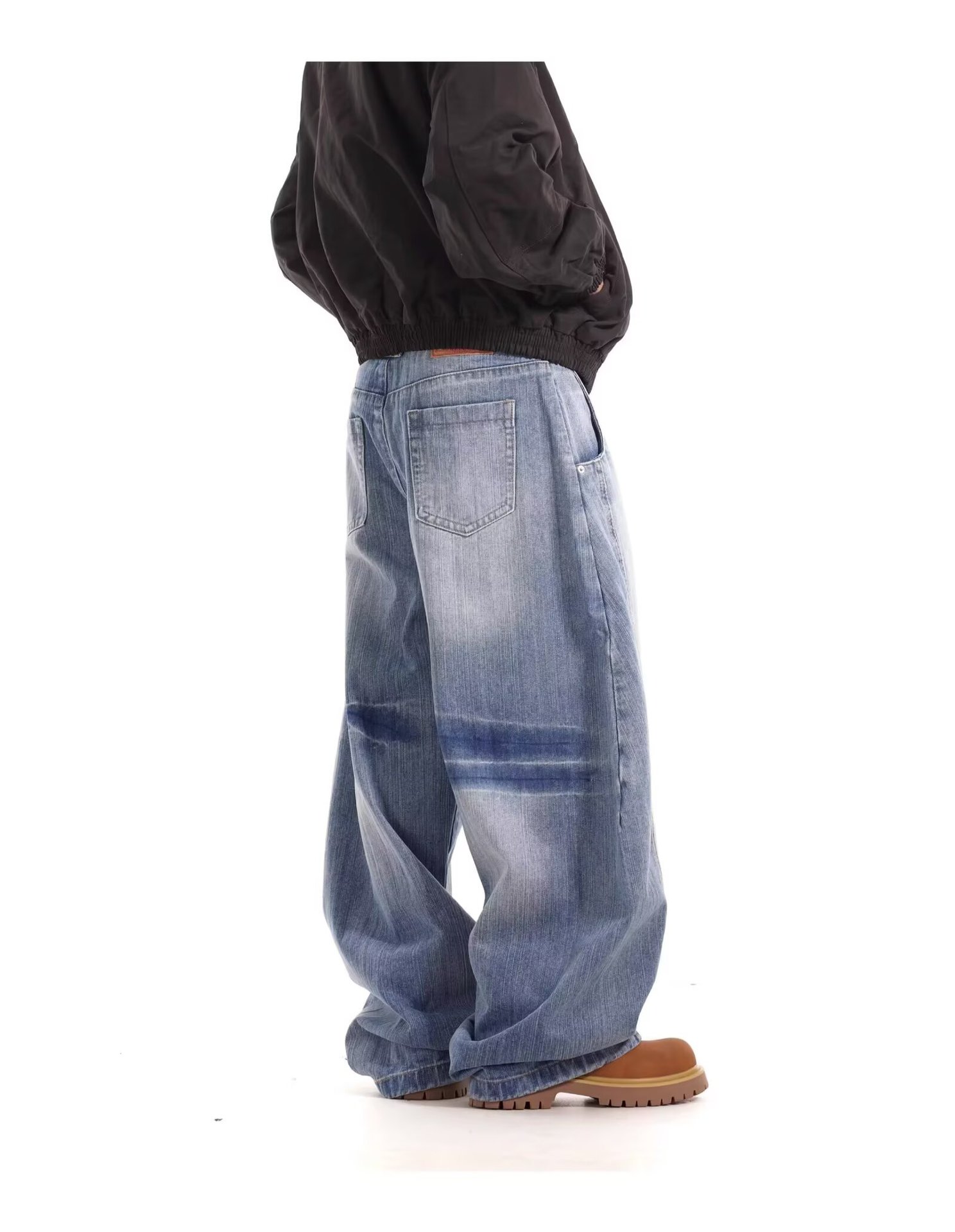 Unisex American Retro Washed Deconstructed Curved Jeans Loose Fitting Relaxed Style Wide Leg Slimming Casual Jeans_mkmklike.com