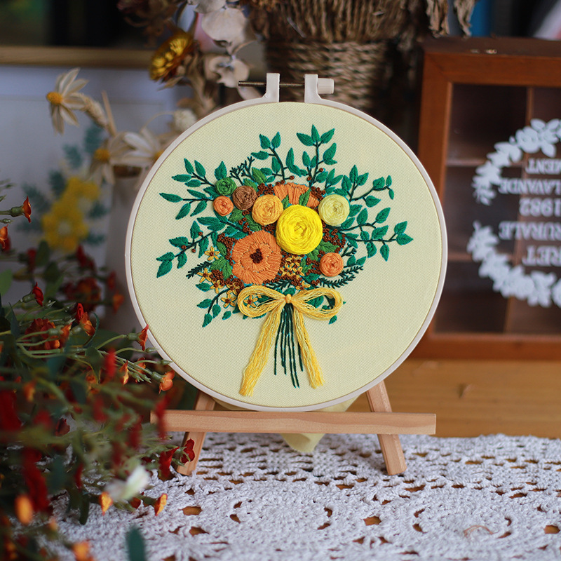 Original-nuevo bordado DIY flor hecha a mano paquete de material de tela fábrica creativa en stock incluido tutorial