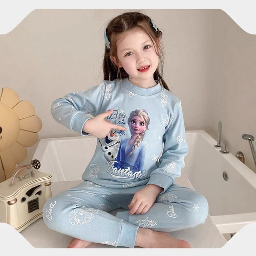 2024 Autumn/Winter New Girls' Longjohns Set Fleece Children's Innerwear Set Casual Little Girl Baby Pajamas