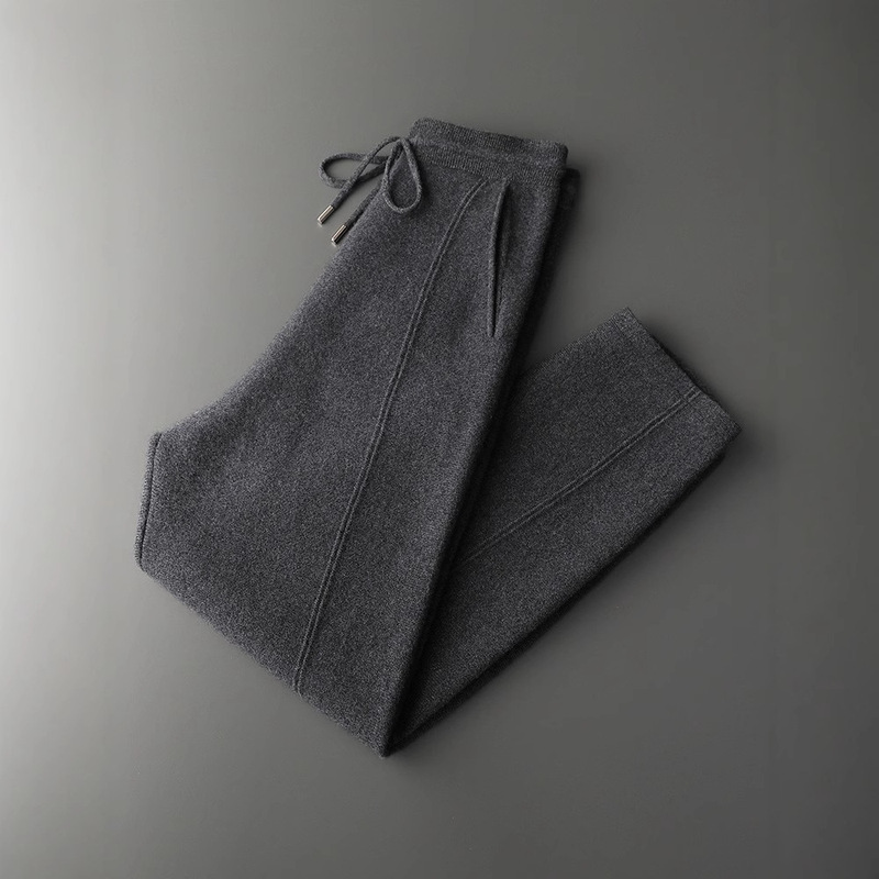 Autumn and Winter New Solid Color Mid-stitched Cashmere Pants Men's Four-level Thickened Knitted Casual Pants Autumn and Winter New Solid Color Mid-stitched Cashmere Pants Men's Four-level Thickened Knitted Casual Pants