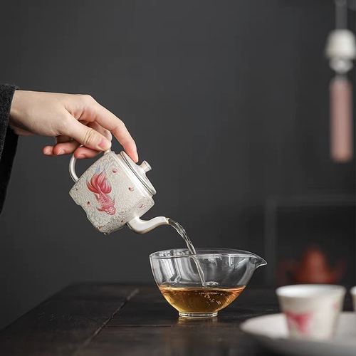 Chinese-style enameled silver square pot teapot household silver pot ceramic Gongfu tea set tea cup set