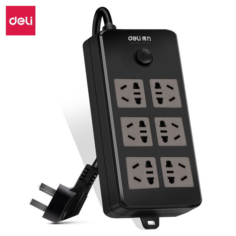 得力18234插座_6组_3米_泡壳装(黑)(只)