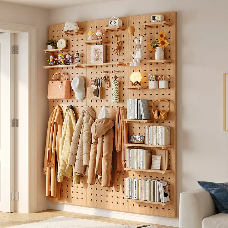 入户门口玄关墙面实木洞洞板置物架墙板墙上木质挂板收纳墙置物架