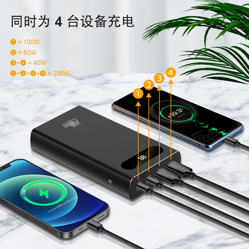 充电宝大容量不虚标四合一充电宝200W工厂批发充电宝2W毫安PD100W
