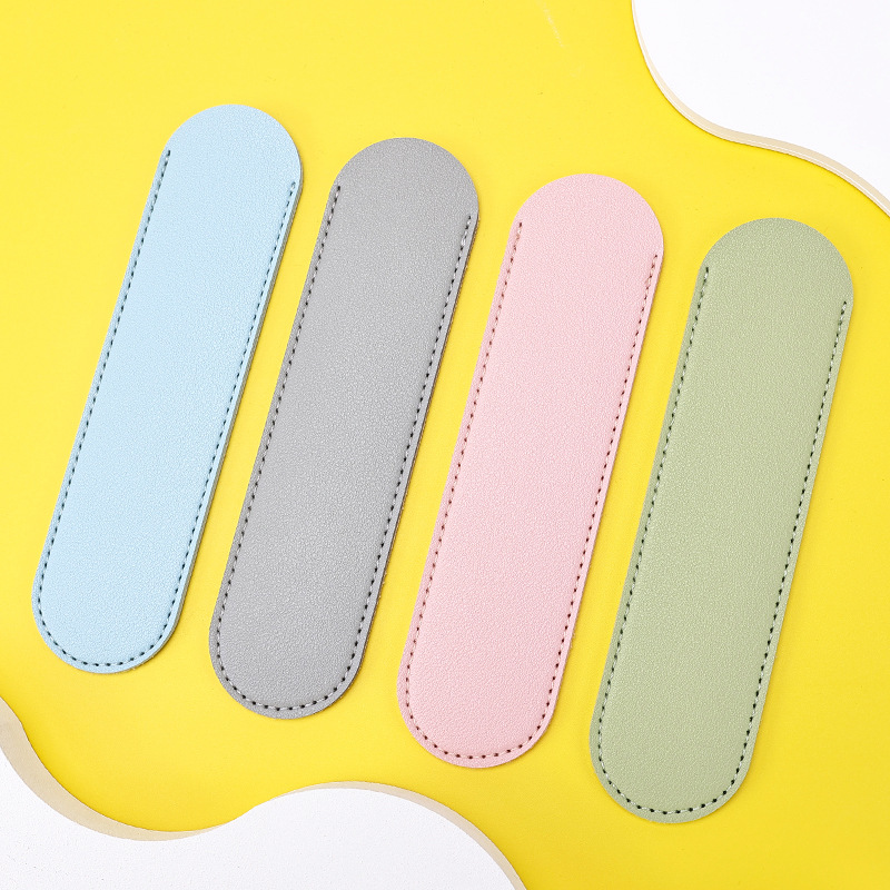 纯色圆形pu皮革笔袋简约商务钢笔保护套签字笔套学生文具收纳笔袋