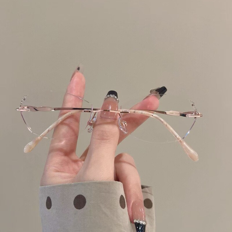 Danyang's New Fashionable Frameless Edge-Cut Glasses Frame Internet Celebrity Ultra-Light Pure Titanium Glasses Frame Anti-Blue Light Can Be Equipped with Myopia 98