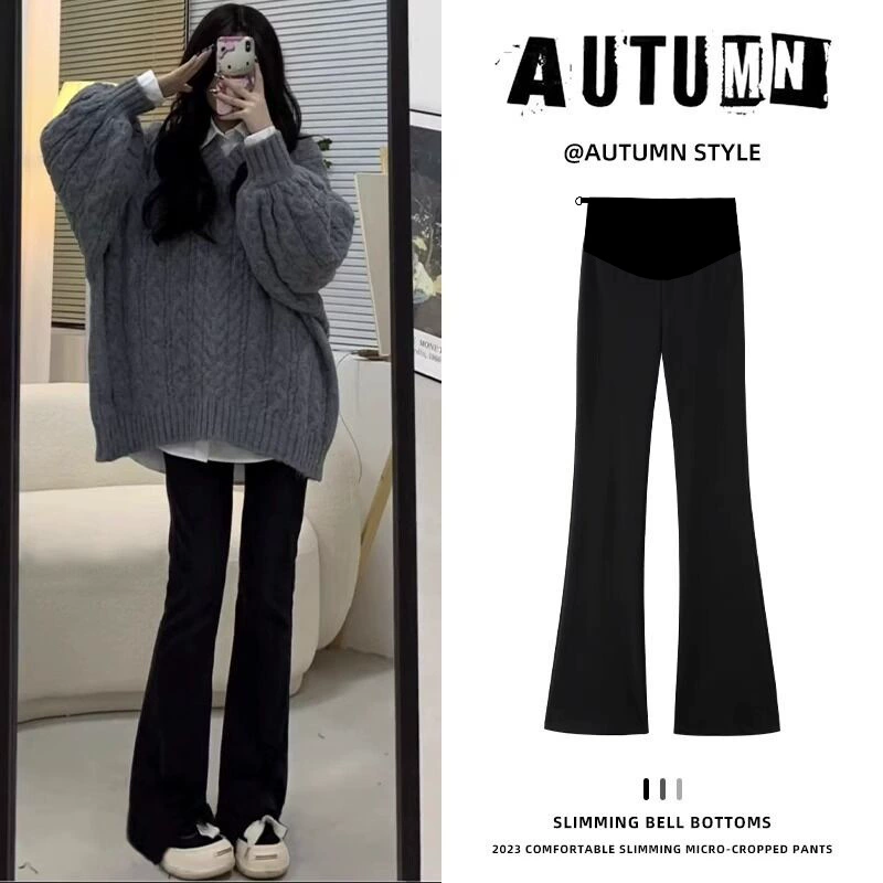 Брюки для беременных Черные подковообразные брюки плюс бархат осенью и зимой 2023 новые тонкие тонкие микро-расклешенные брюки спортивные брюки